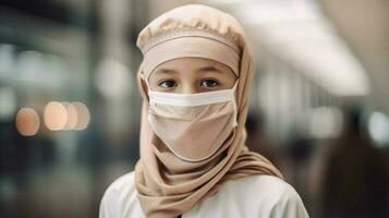 un musulmán chico vistiendo protector máscara codicioso 19 mas foto