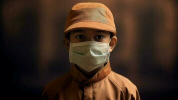 un musulmán chico vistiendo protector máscara codicioso 19 mas foto