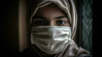 a muslim boy wearing protective mask covid 19 mas photo