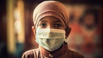 a muslim boy wearing protective mask covid 19 mas photo