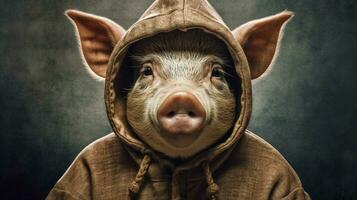 a pig wearing a hoodie that saysarmadilloon it photo