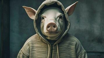 a pig wearing a hoodie that saysarmadilloon it photo