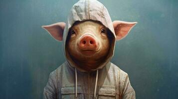 a pig wearing a hoodie that saysarmadilloon it photo