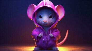 un rosado ratón con un púrpura capucha y un capucha foto