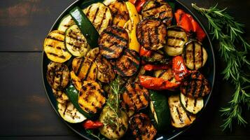 a plate of grilled vegetables with grilled vegetable photo