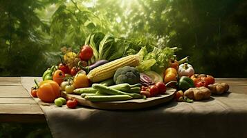 un plato de vegetales en un picnic mesa foto