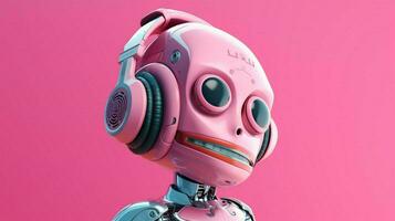 un póster para un robot con un rosado auricular foto