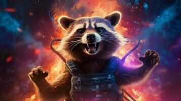 a poster for a rocket raccoon photo