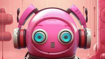 un póster para un robot con un rosado auricular foto