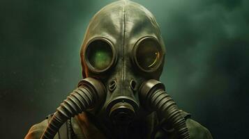 a poster of a alien with a gas mask and a gas photo