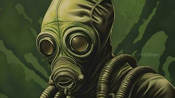 a poster of a alien with a gas mask and a gas photo