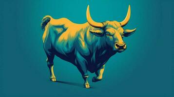 a poster of a bull with a blue background photo