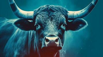 un póster de un toro con un azul antecedentes foto