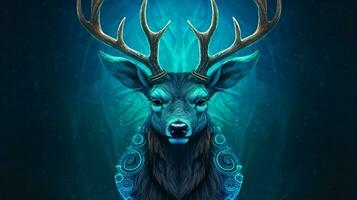 un póster de un ciervo con un azul cabeza y cuernos foto