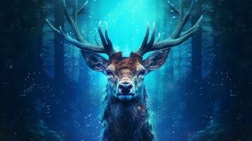 a poster of a deer with a blue head and horns photo