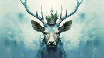 a poster of a deer with a blue head and horns photo