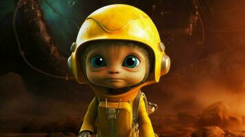 a poster of a little alien with a yellow helmet photo