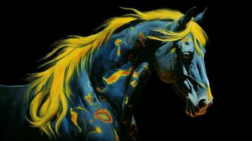 a poster of a horse with a yellow head and a black photo