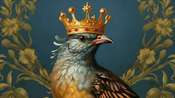 un póster con un pájaro con un dorado corona foto