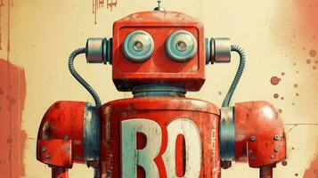 a poster with a red robot with the word robot on photo