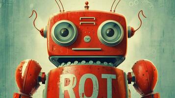 un póster con un rojo robot con el palabra robot en foto
