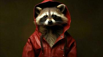 a raccoon in a jacket with a hoodie and a hoodie photo