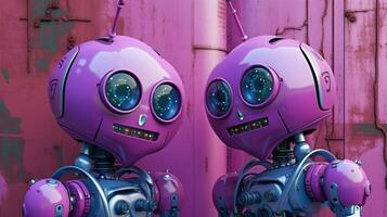 a purple robot with a pink face and a purple face photo