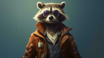 a raccoon with a jacket that saysrocket raccoonon photo