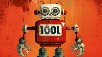 a robot with a red background and the word robot photo