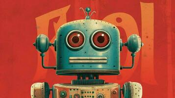 a robot with a red background and the word robot photo