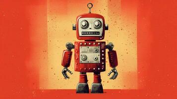 un robot con un rojo antecedentes y el palabra robot foto