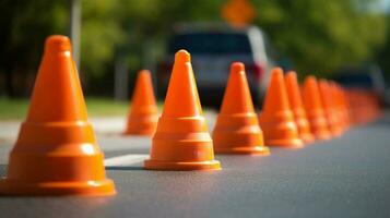 a row of traffic cones guiding drivers photo