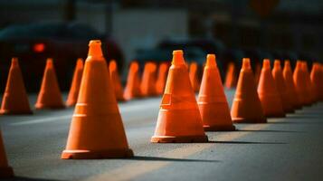 a row of traffic cones guiding drivers photo