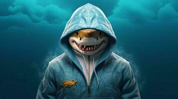 a shark in a hoodie with the names on it photo