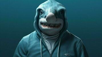 a shark in a hoodie with the names on it photo