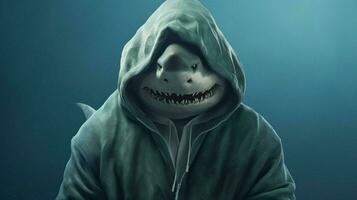 a shark in a hoodie with the names on it photo