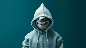 a shark in a hoodie with the names on it photo