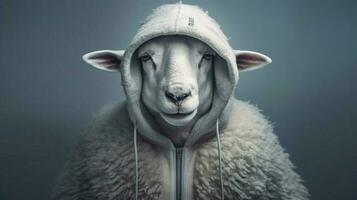 a sheep in a hoodie with the wordssheepon it photo