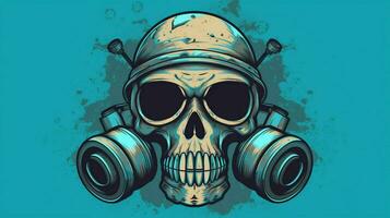 a skull with a gas mask and a blue background photo