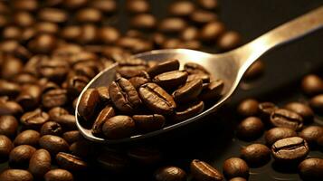 a spoon full of coffee beans is filled with coffee photo
