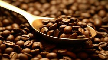 a spoon full of coffee beans is filled with coffee photo