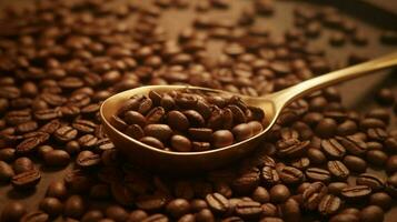 a spoon full of coffee beans is filled with coffee photo