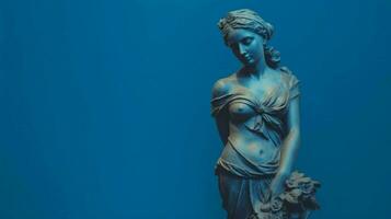 a statue of a girl with a blue background photo
