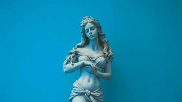 a statue of a girl with a blue background photo