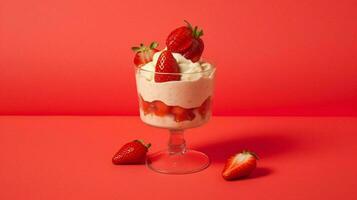 un fresa parfait con fresas en parte superior sentar foto