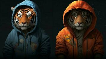 a tiger with a hoodie and a hoodie photo