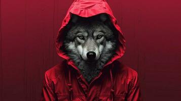 un lobo en un rojo chaqueta con un capucha foto