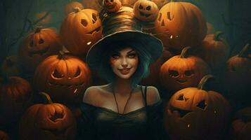 a woman with a pumpkin hat on her head and a bunc photo