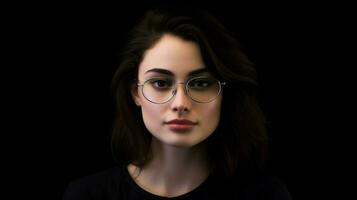 a woman with glasses and a black shirt photo
