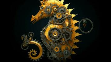 a yellow and black seahorse with gears and cogs photo